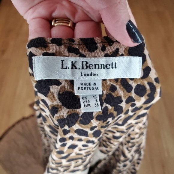 LK Bennett Daisy Wrap Dress Midi Leopard Neutral Preppy Fit Flare Classic Work 6 - Picture 4 of 7